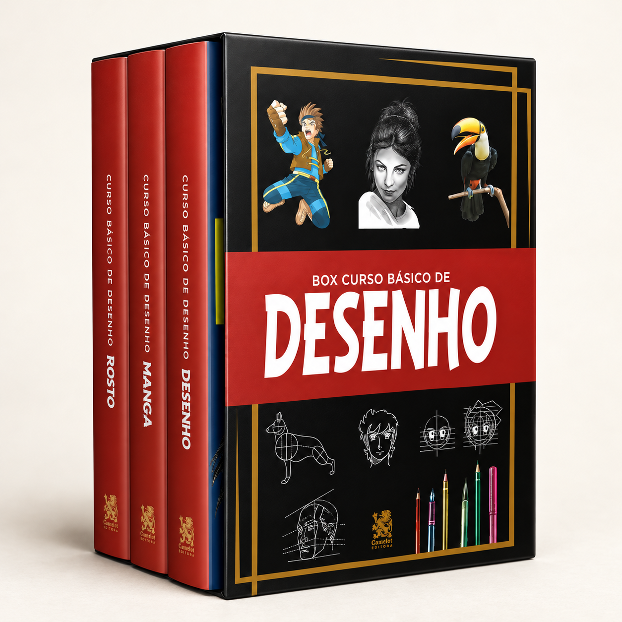 Box Curso Básico de Desenho com três livros