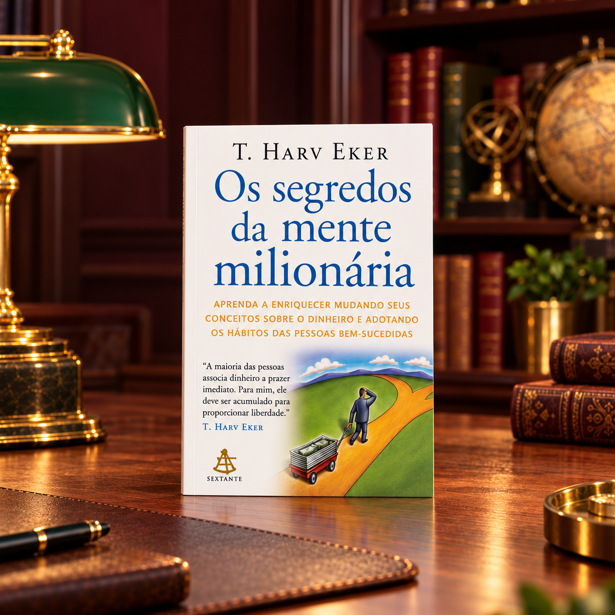 Livro Os Segredos da Mente Milionária em cenário premium