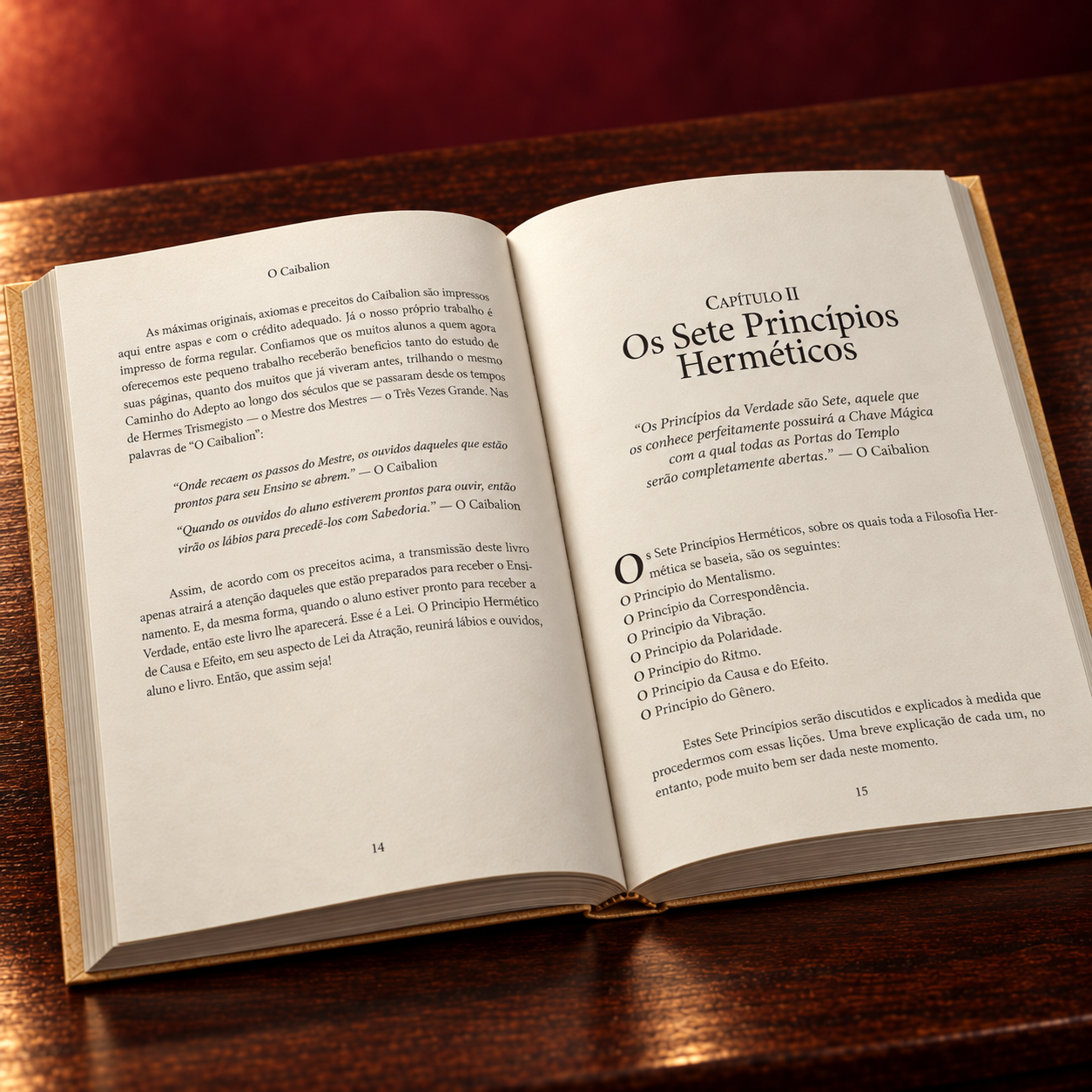 Livro O Caibalion aberto em perspectiva